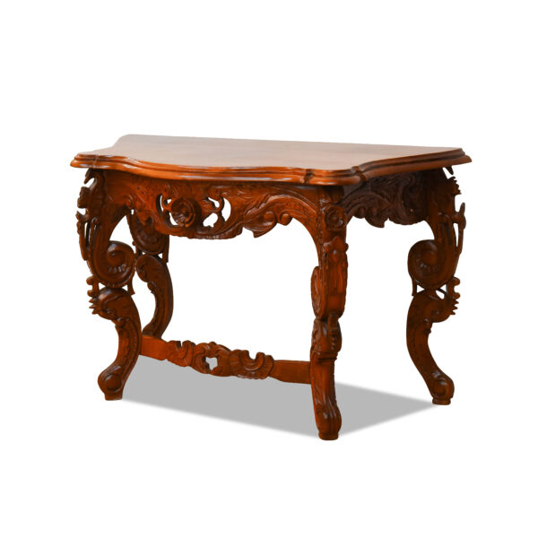 ANTIK SHOP Neo-Barock Konsole Neo Barock, um 1980 Mahagoni, mattiert B: 122 cm T: 56 cm H: 78 cm Neo-Barock-Konsolentisch aus massivem Mahagoni.