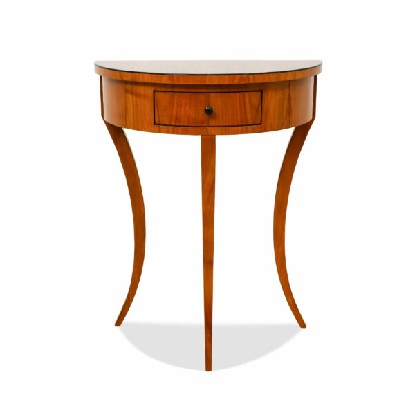 ANTIK SHOP Demi Lune Tischchen Biedermeier Stil, um 0 Kirschbaum bzw. Nußbaum, hochglänzend lackiert B: 60 cm T: 30 cm H: 77 cm halbrundes Biedermeier Stil Tischchen mit Schubkästchen